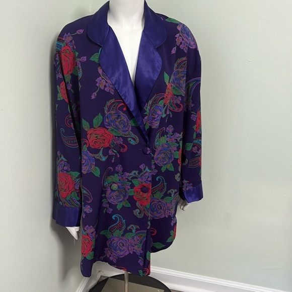 Victoria Secret gold label vintage purple double breasted rose robe large - Picture 1 of 7